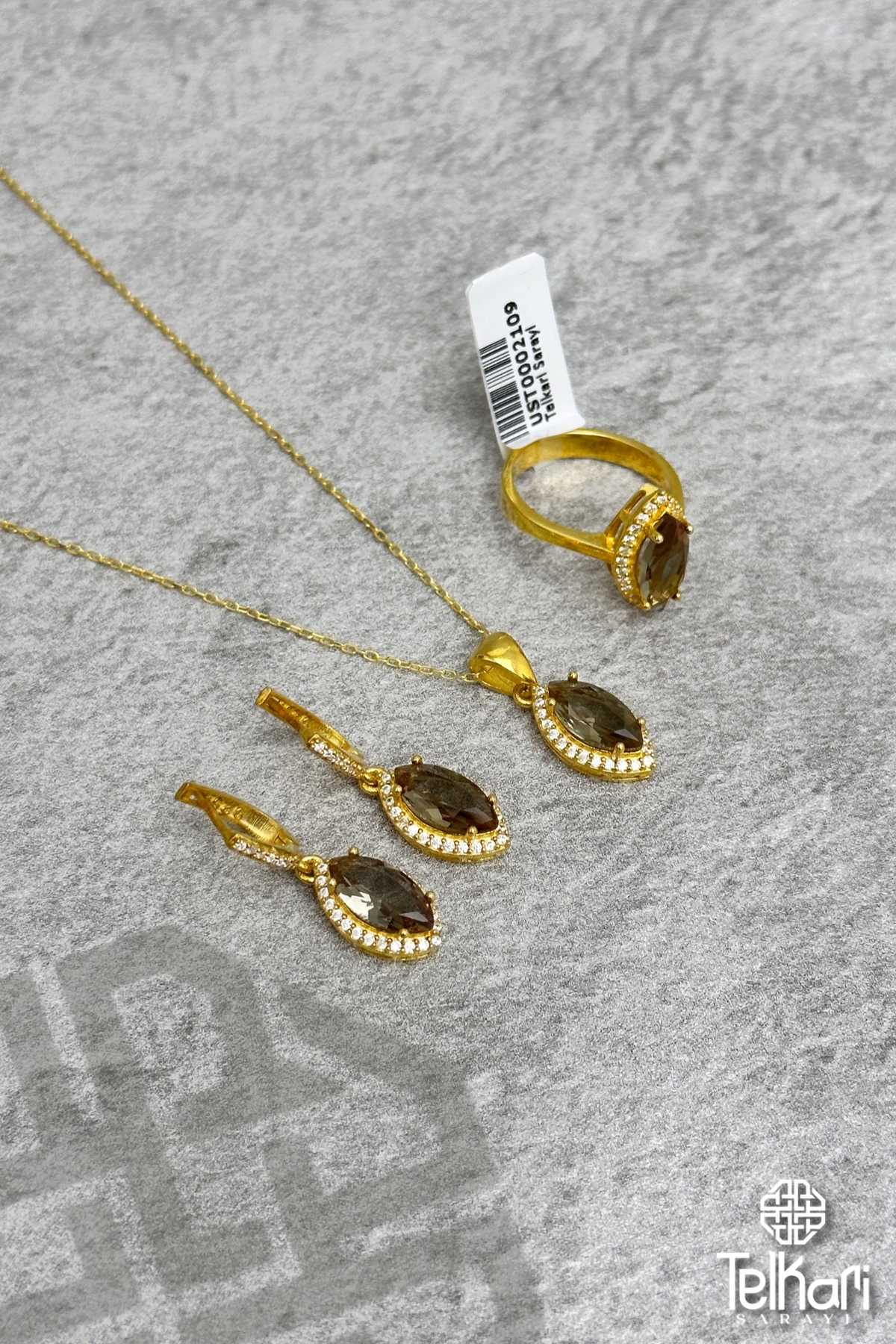 Mekik Model Renk Değiştiren Sultan Taşlı Gold Gümüş Üçlü Set