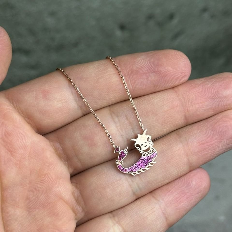 Zirkon Taşlı Rose Şahmaran Gümüş Kolye