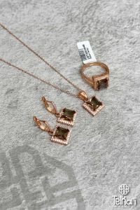 Kare Model Taş Çerçeveli Renk Değiştiren Sultan Taşlı Rose Gümüş Üçlü Set