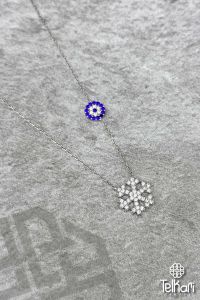 Kar Tanesi Ve Nazar Boncuklu Gümüş Kolye