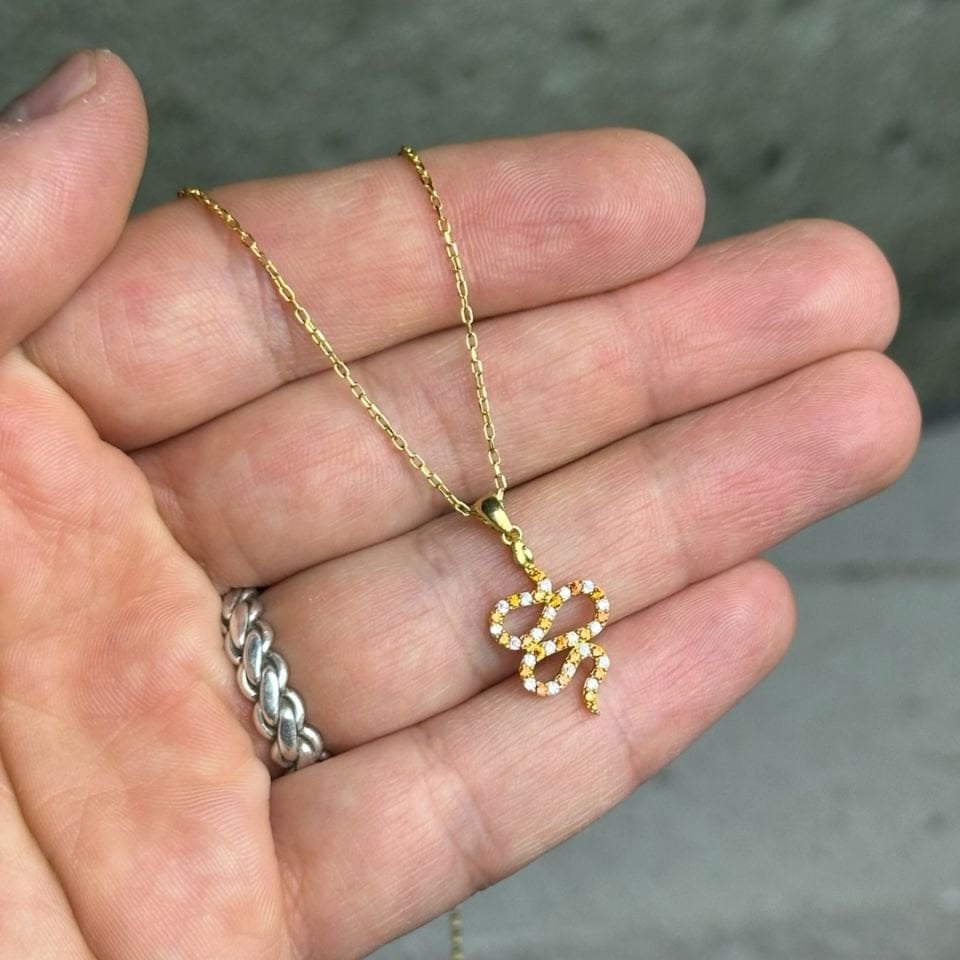 Yılan Motif Gold Kaplama 925 Ayar Gümüş Kolye