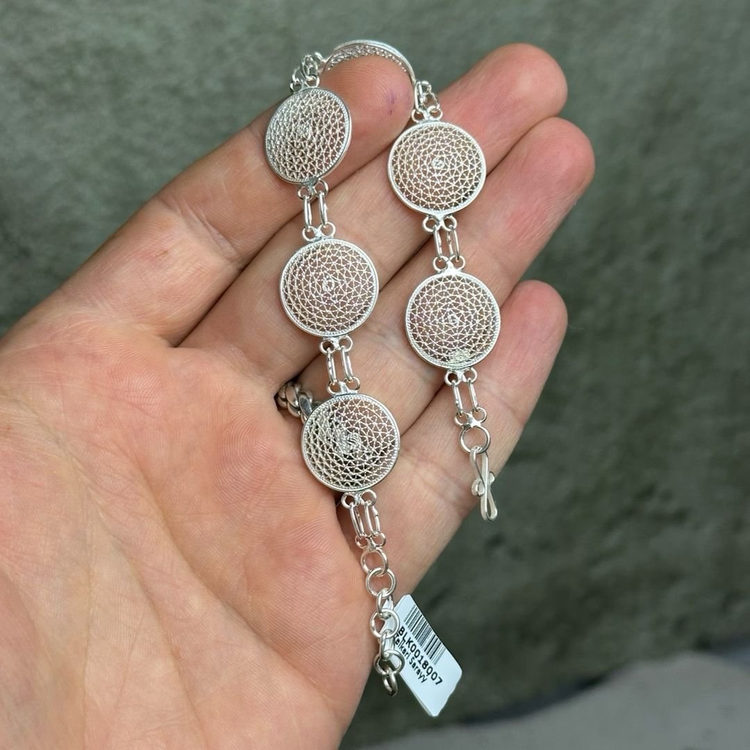 Yuvarlak Model 925 Ayar Gümüş El İşçilikli Telkari Bileklik