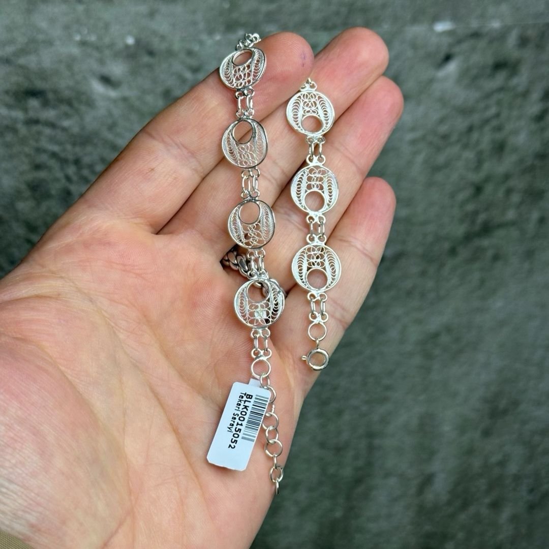 Halka Model 925 Ayar Gümüş El İşçilikli Telkari Bileklik