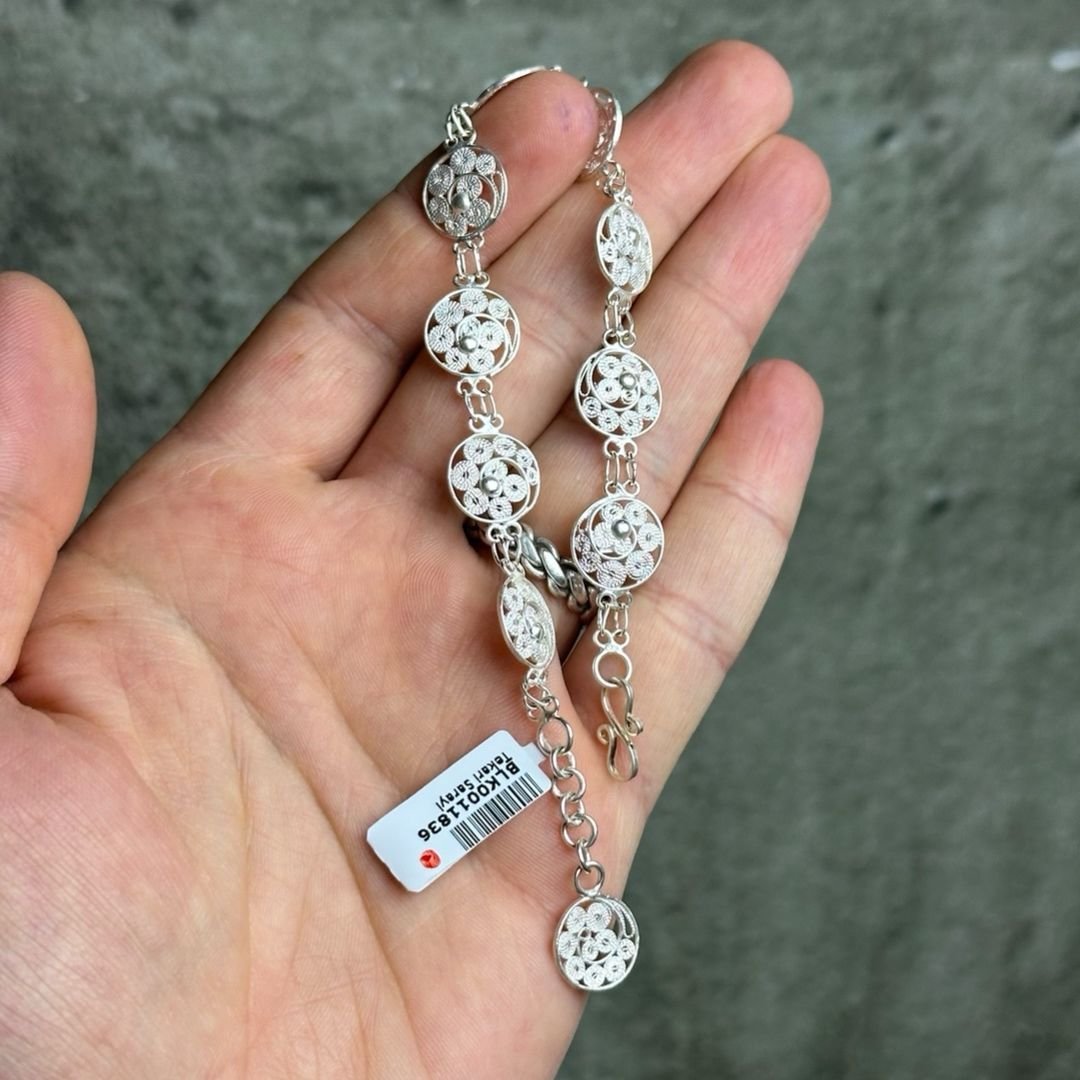 Yuvarlak İçi İşleme Model 925 Ayar Gümüş El İşçilikli Telkari Bileklik