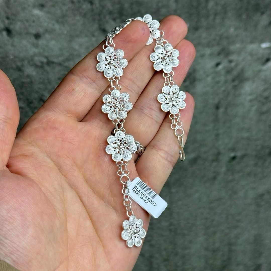 Papatya Model 925 Ayar Gümüş El İşçilikli Telkari Bileklik