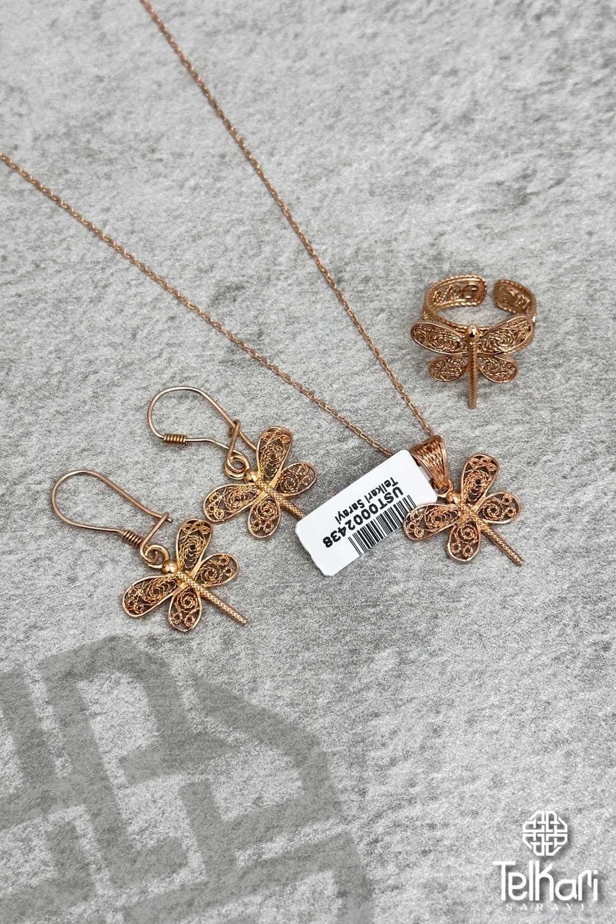 Yusufçuk Telkari Rose Gümüş Üçlü Set