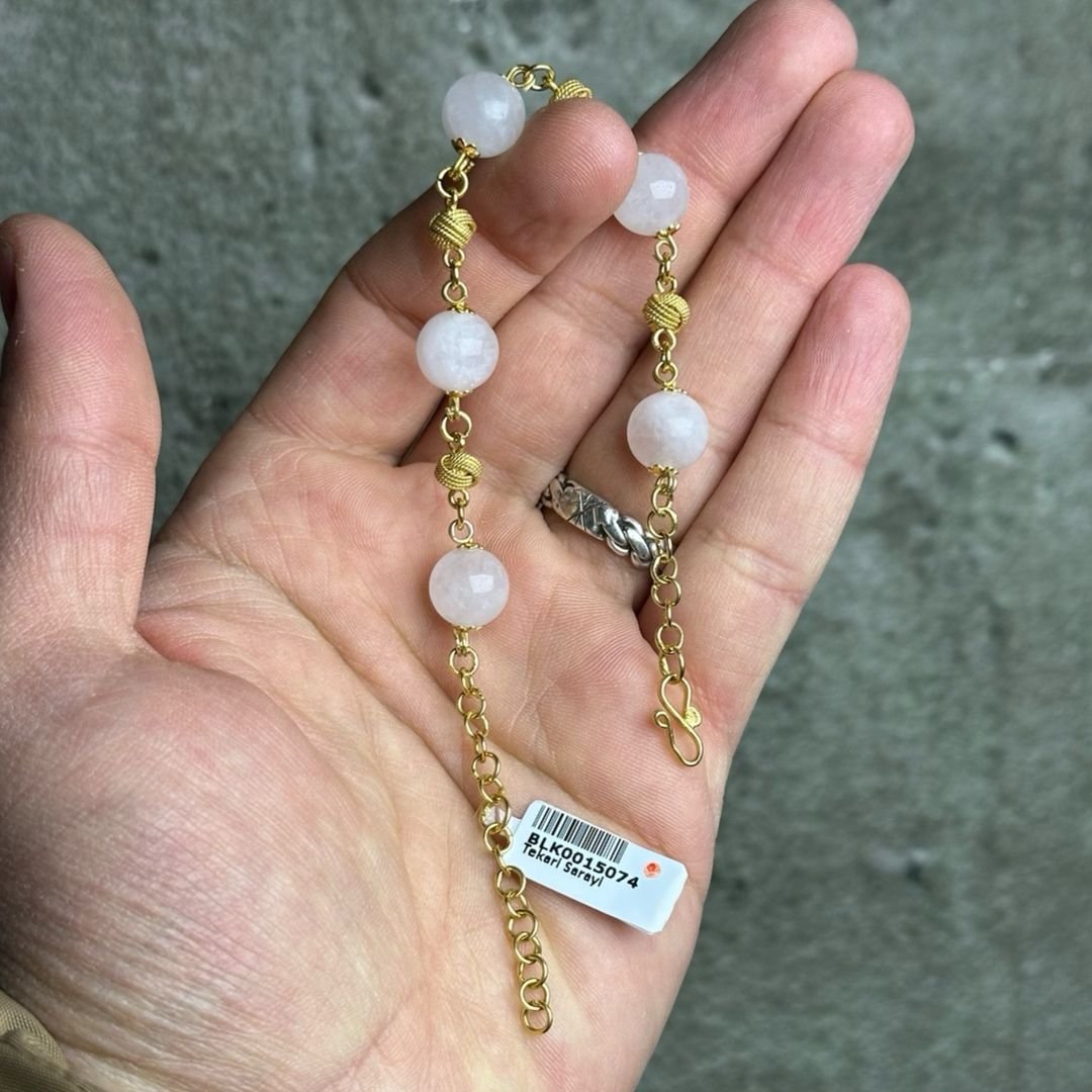 Kuvars Taşlı 925 Ayar Gold Sarmal Model Telkari Gümüş Bileklik