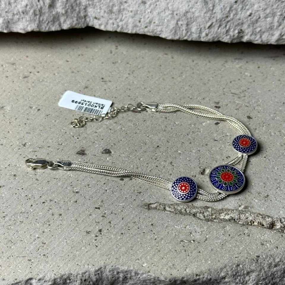 Otantik Motif Mineli 925 Ayar Gümüş Midyat Hasırı Bileklik