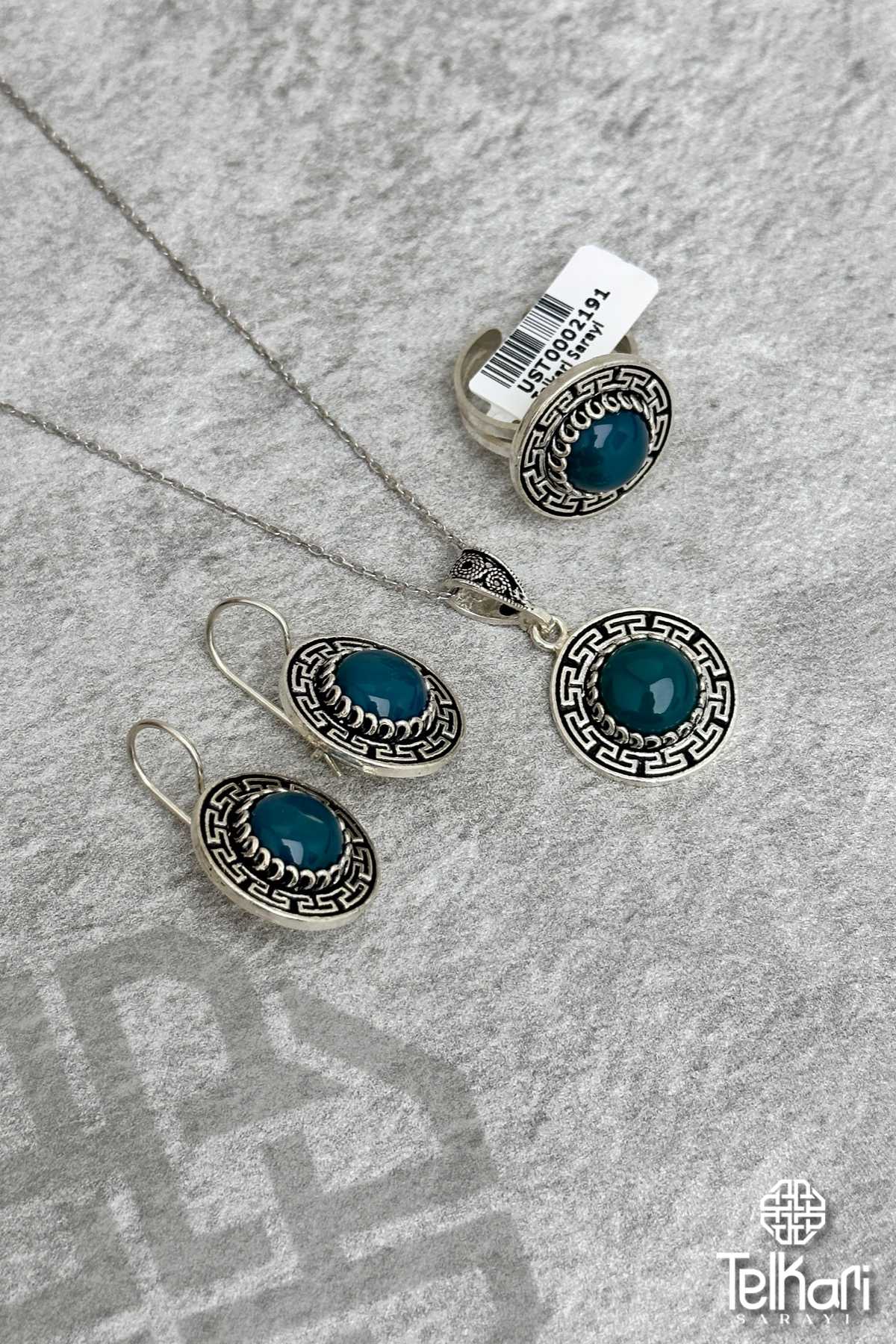 Yeşim Taşlı Gümüş Üçlü Set