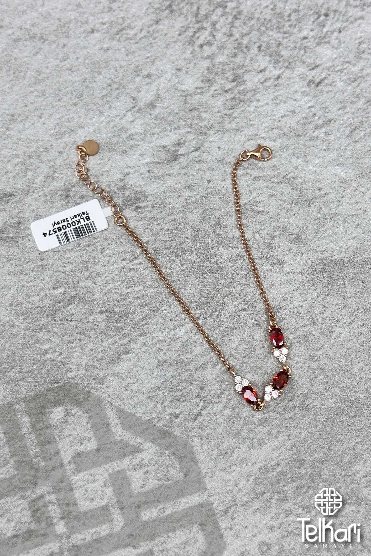 Kök Yakut Taşlı Rose Gümüş Bileklik