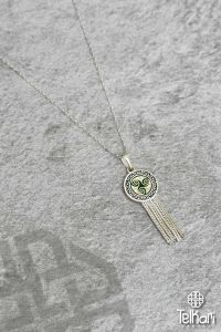 Sarmal Motifli Püsküllü Mine İşlemeli Midyat Hasırı Gümüş Kolye