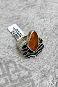Otantik Damla Kehribar Taşlı Gümüş Yüzük