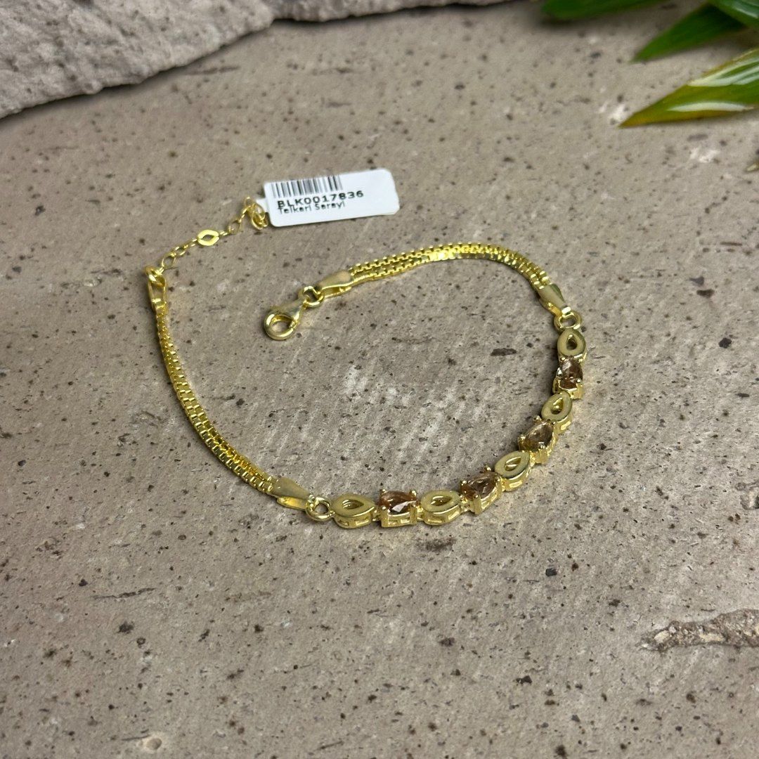 Damla Model Renk Değiştiren 925 Ayar Gold Gümüş Sultan Taşlı Bileklik