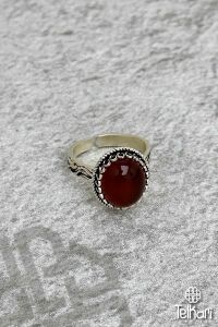 Akik Taşlı Midyat Hasırı Gümüş Yüzük