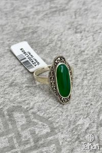 Uzun Oval Model Taşlı Markazit Gümüş Yüzük