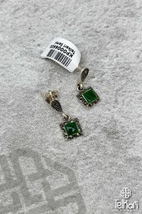 Yeşim Taşlı Sallantılı Kare Model Gümüş Markazit Küpe