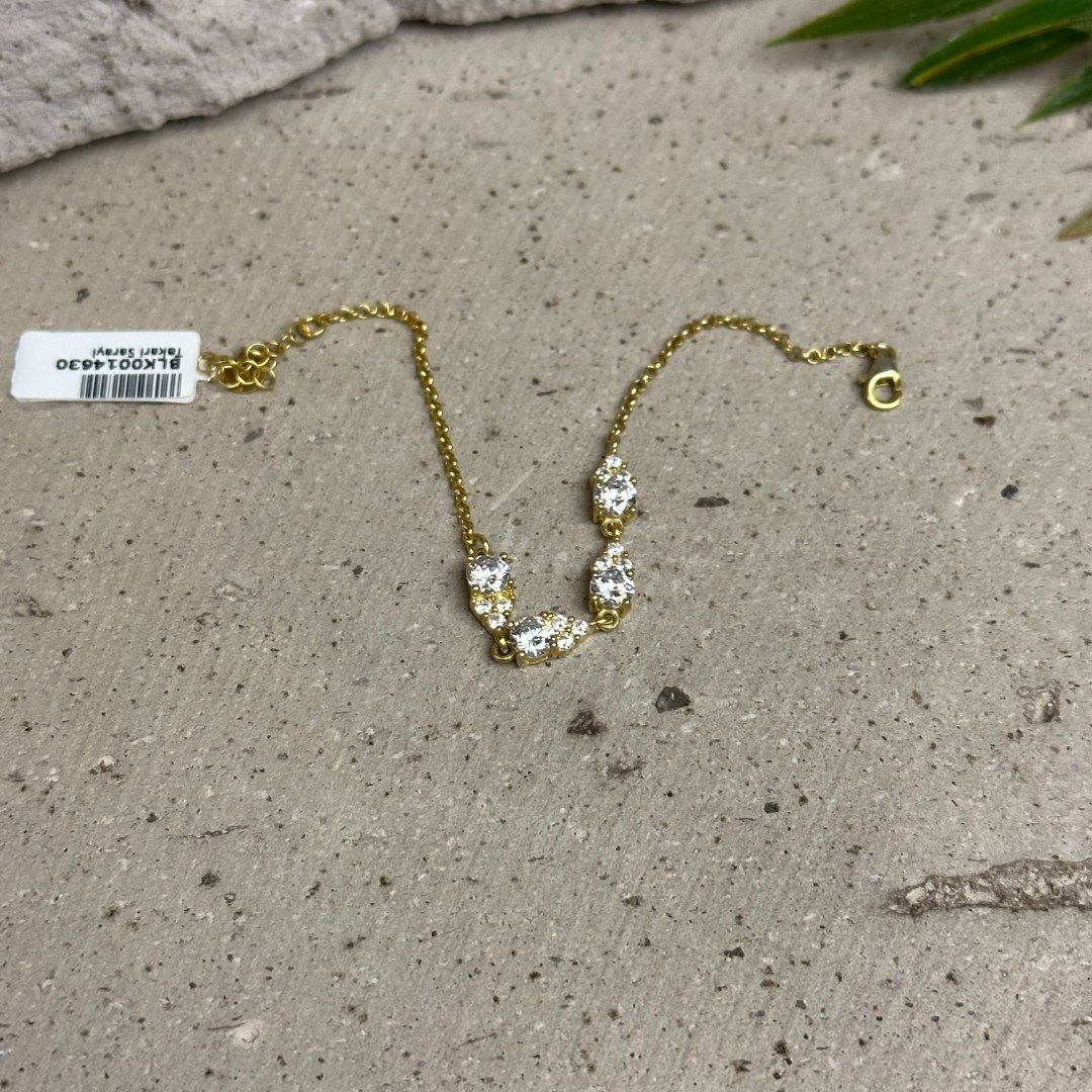 Zirkon Taşlı Gold 925 Ayar Gümüş Bileklik