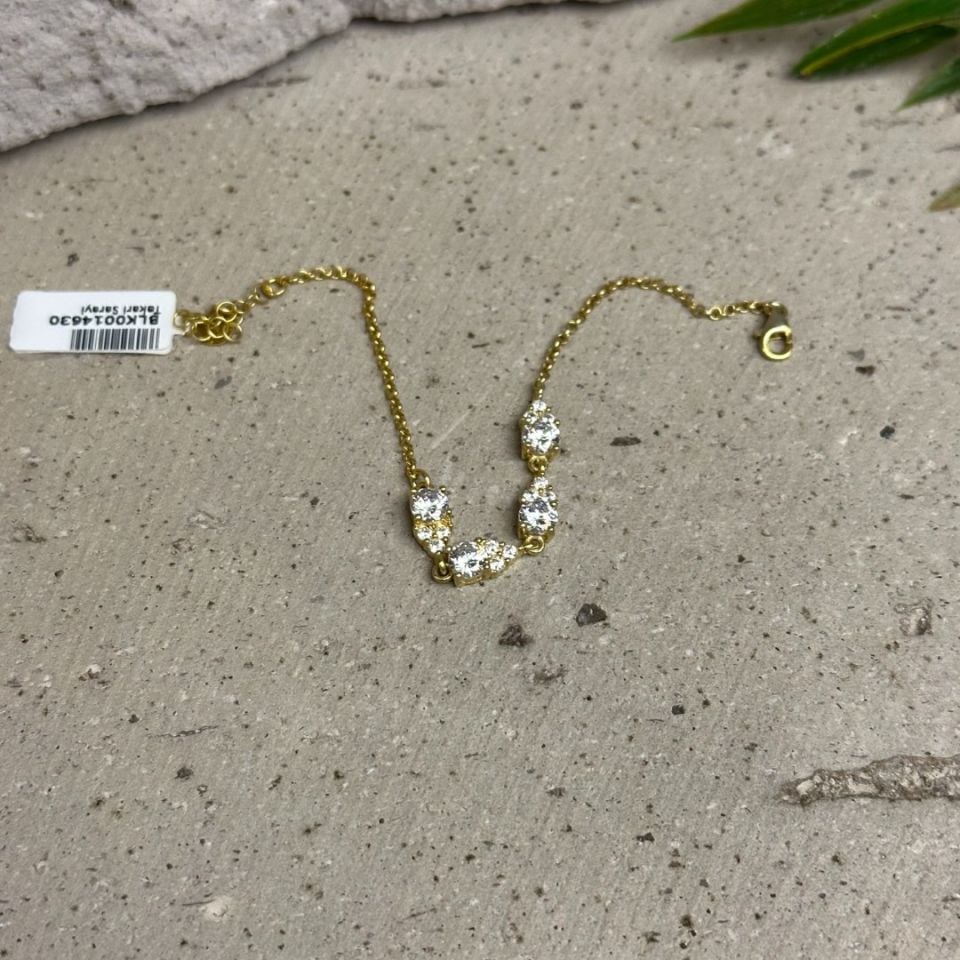 Zirkon Taşlı Gold 925 Ayar Gümüş Bileklik