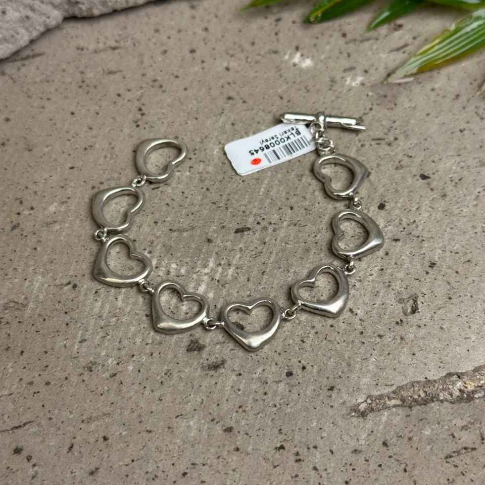 Sıralı Kalp Figürlü 925 Ayar Gümüş Bileklik