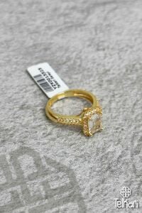 Sıra Taşlı Tek Taş Model Gold Gümüş Yüzük