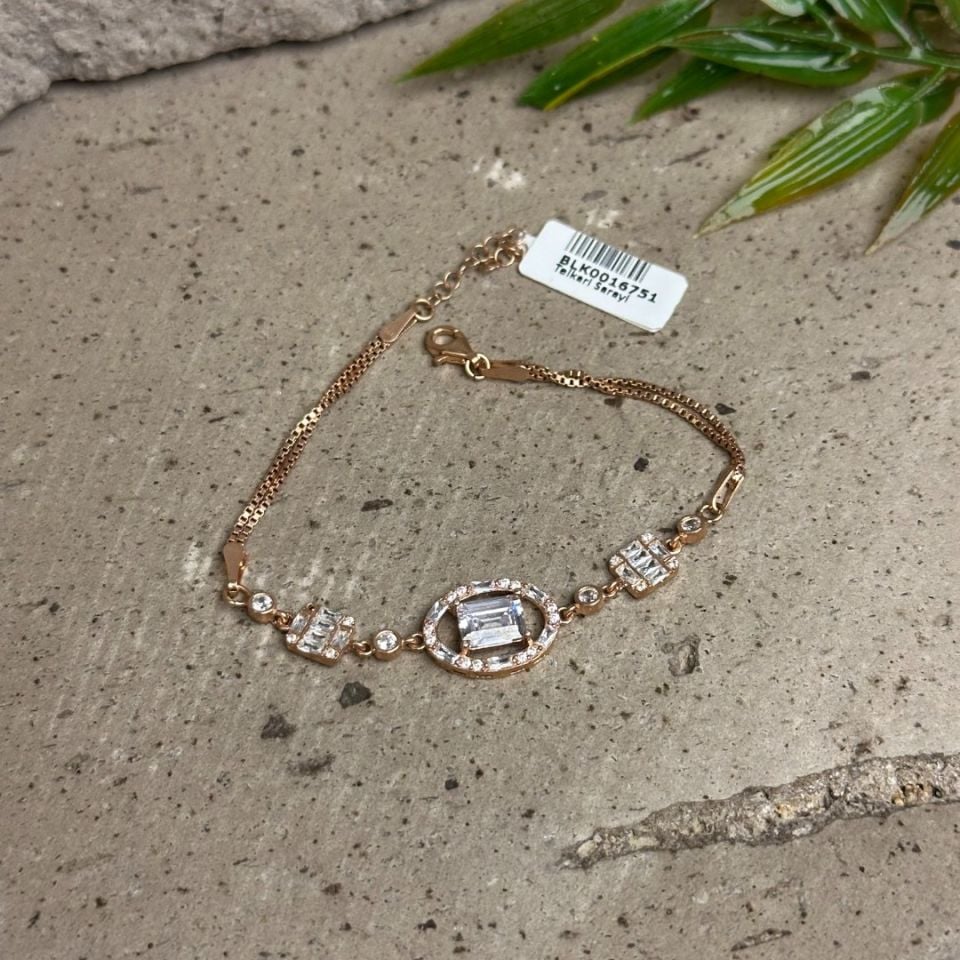 Rose Oval Model Baget Taşlı 925 Ayar Gümüş Bileklik