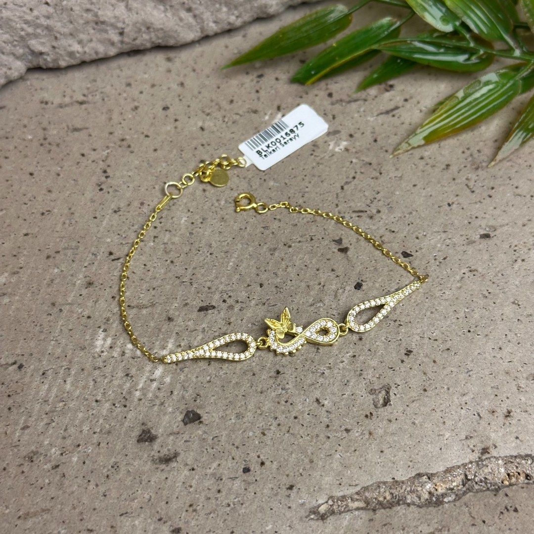 Gold Kelebek Motifli Sonsuzluk Model 925 Ayar Gümüş Bileklik