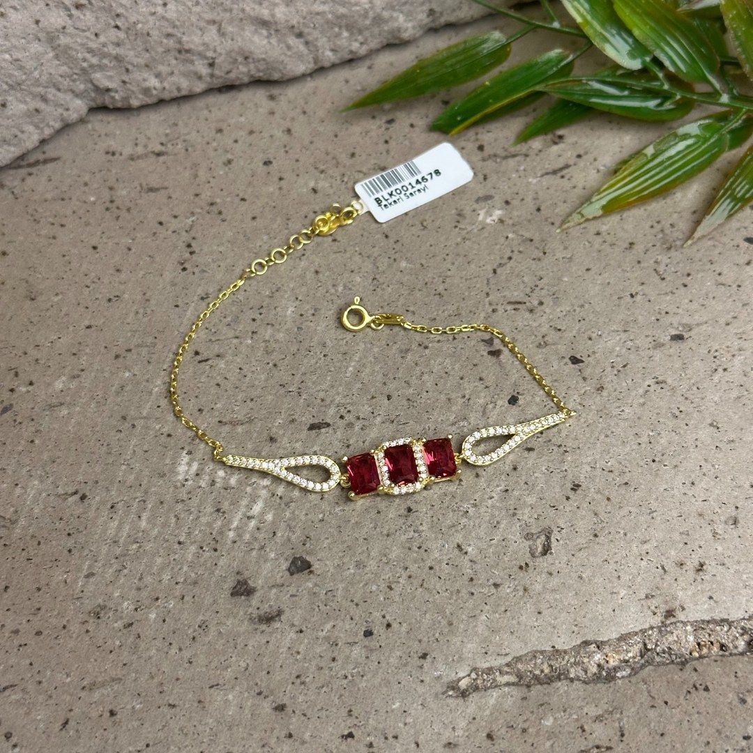 Gold Pembe Taşlı 925 Ayar Gümüş Bileklik