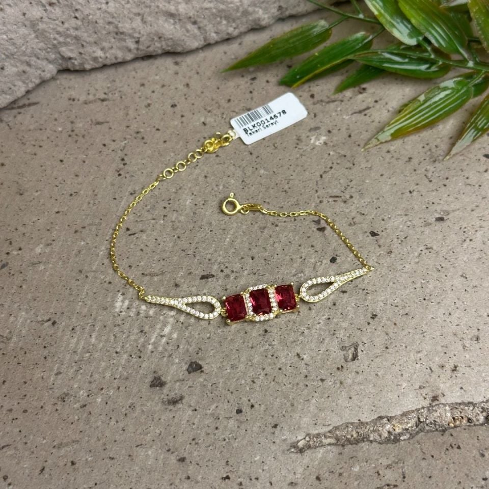 Gold Pembe Taşlı 925 Ayar Gümüş Bileklik