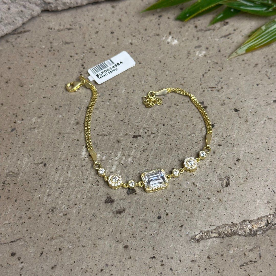 925 Ayar Gold Kaplama Baget Taşlı Gümüş Bileklik