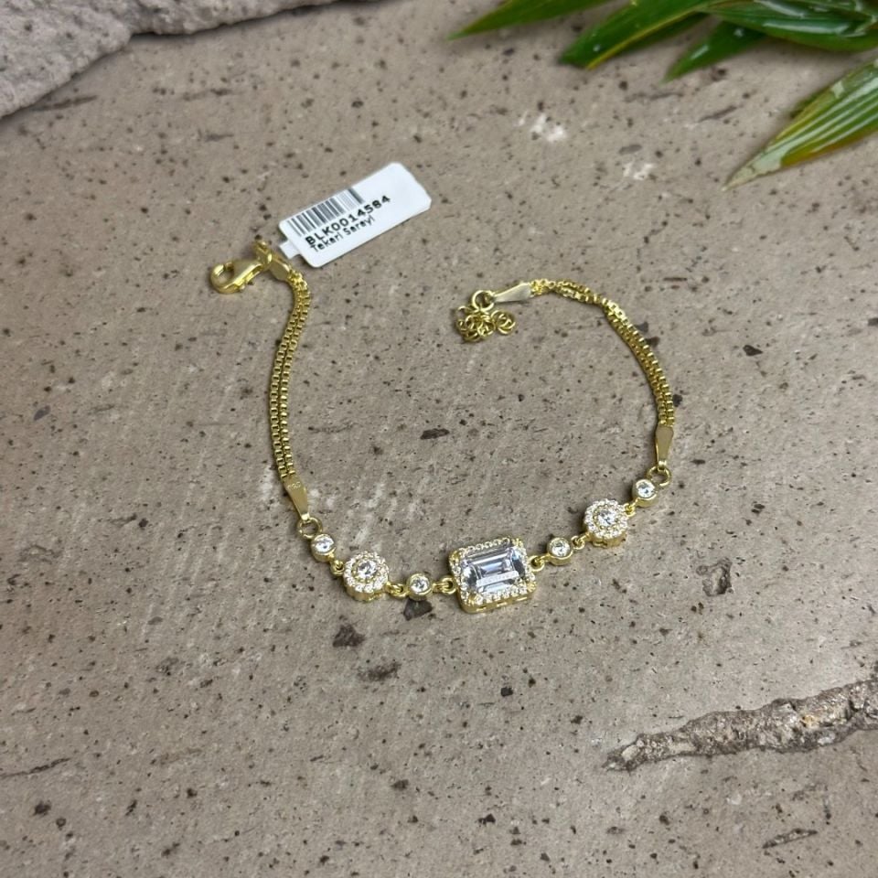 925 Ayar Gold Kaplama Baget Taşlı Gümüş Bileklik