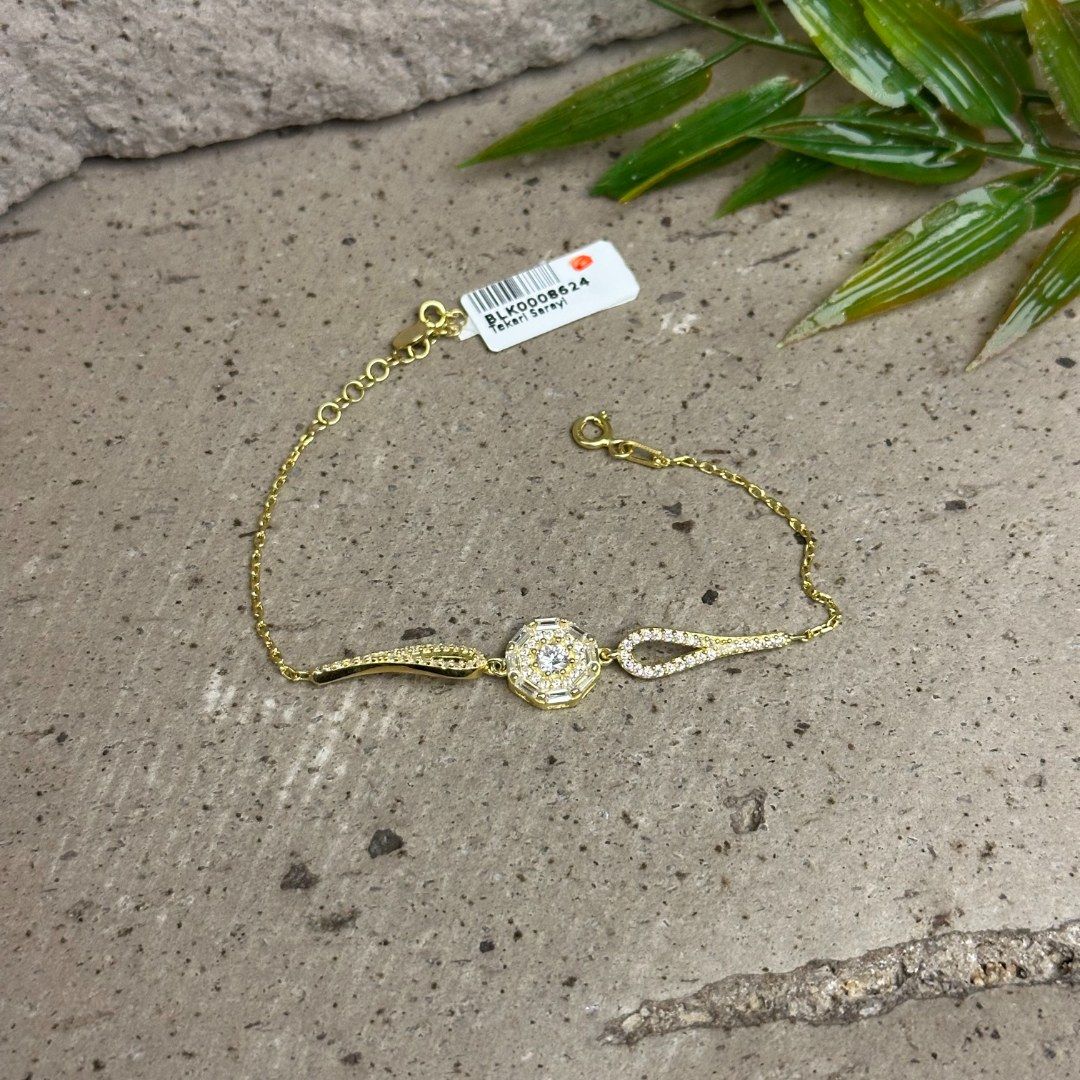 Zirkon Taşlı Gold 925 Ayar Gümüş Bileklik