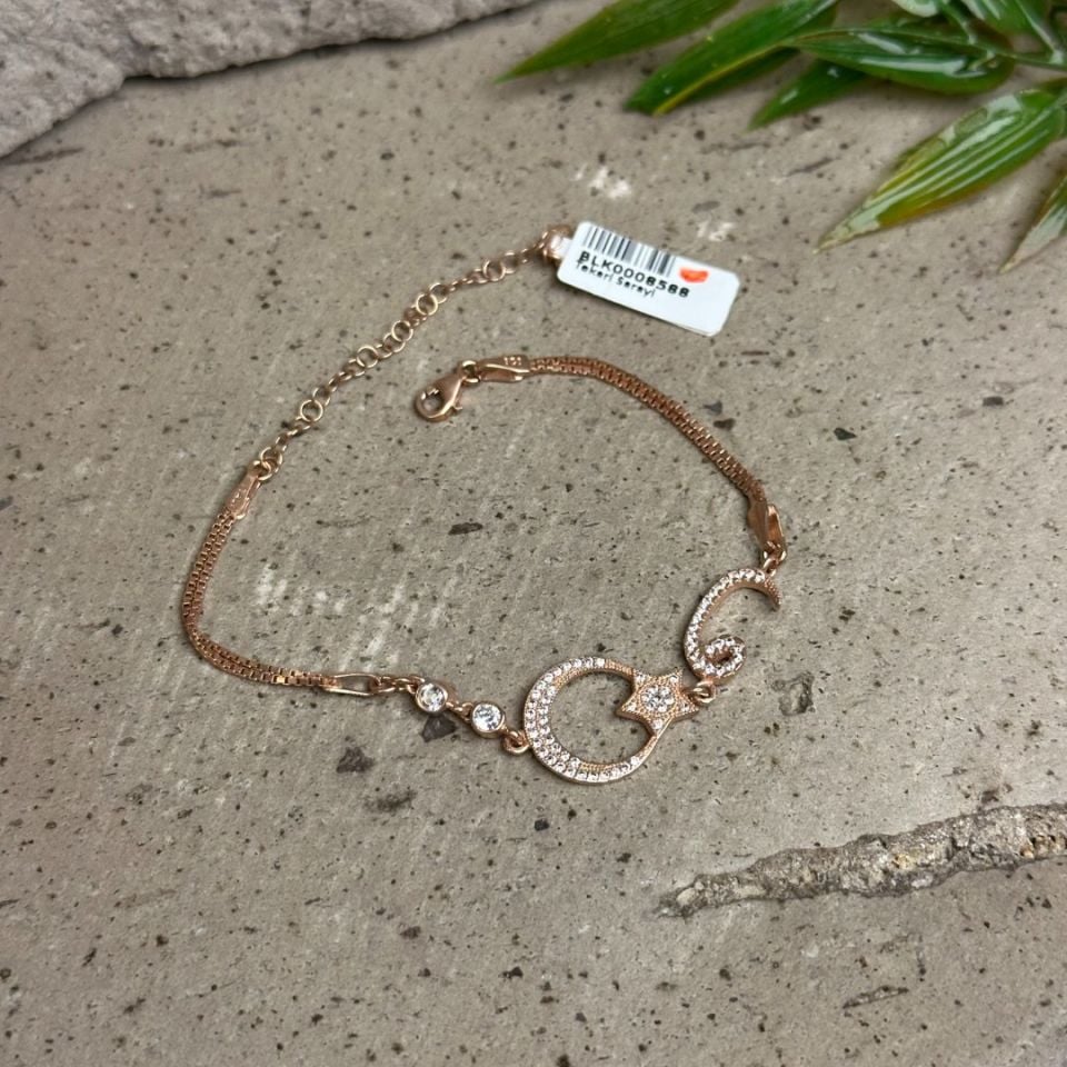 Rose Ay Yıldızlı 925 Ayar Gümüş Bileklik