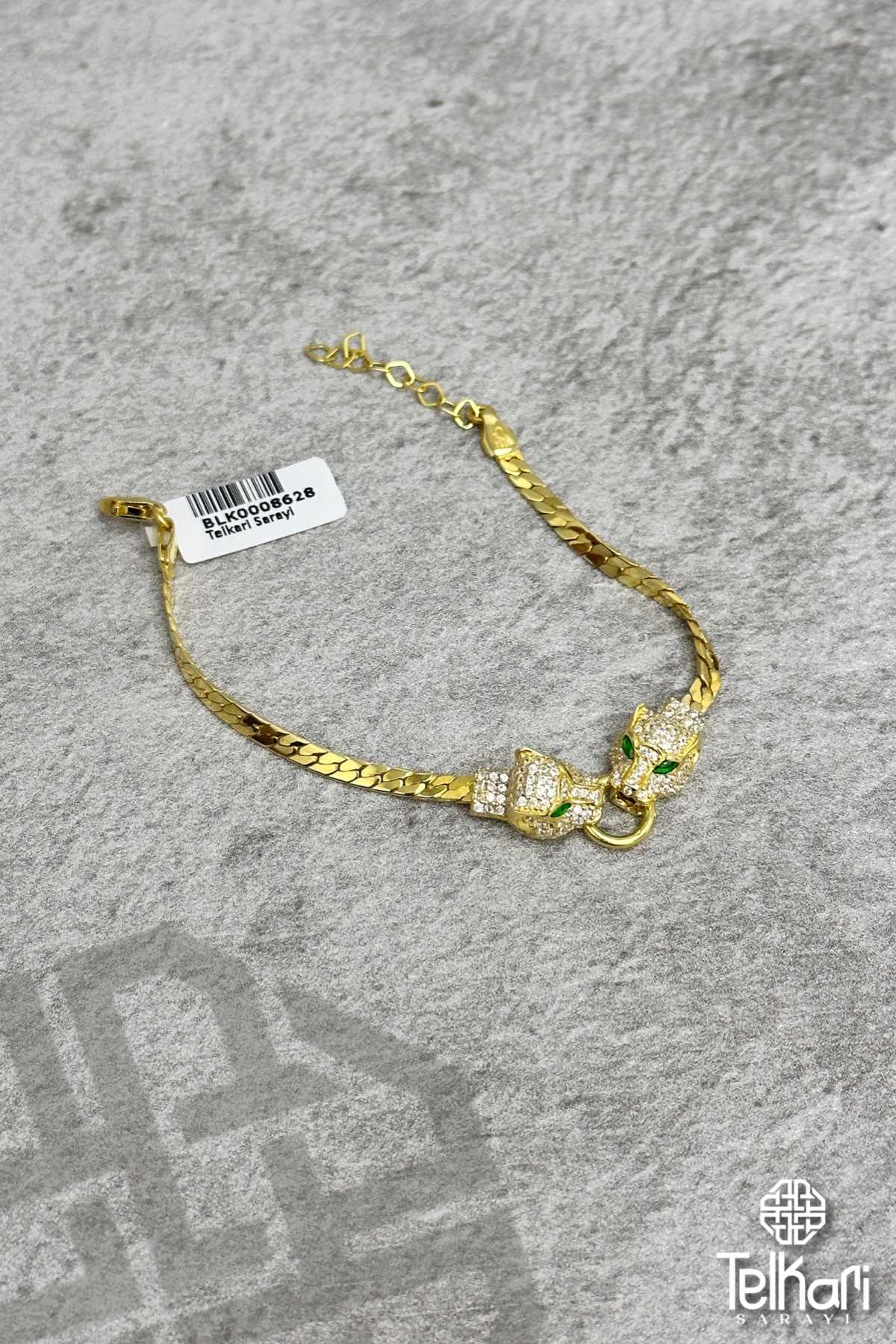 Çift Yılan Başlı Model Gold Gümüş Bileklik
