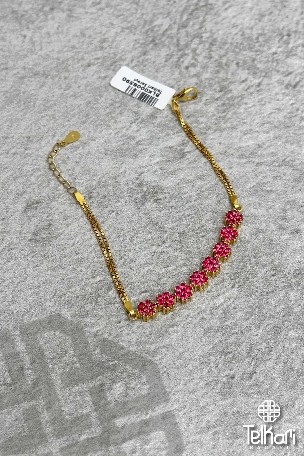 Pembe Zirkon Taşlı Gold Gümüş Bileklik