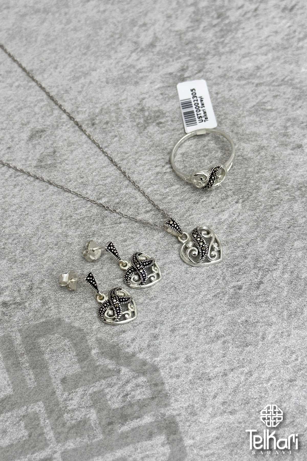 Kalp Motifli Markazit Üçlü Set
