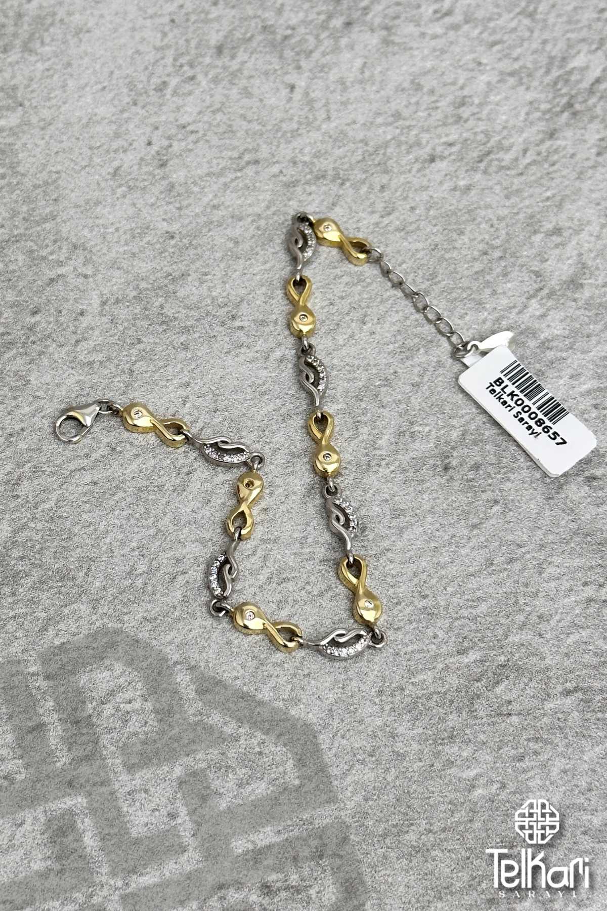 Sonsuzluk Figürlü Gold Gümüş Bileklik