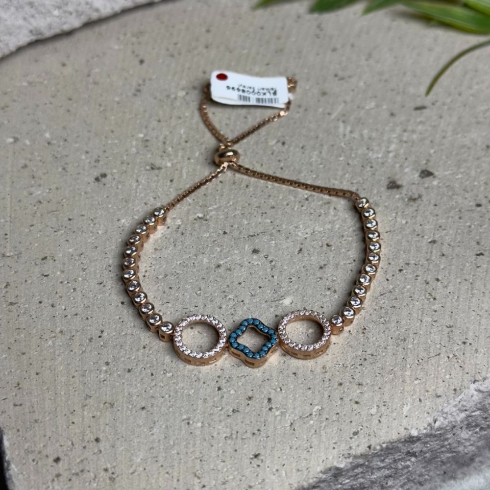 925 Ayar Rose Gümüş Firuze Taşlı Ayarlanabilir Kadın Bileklik