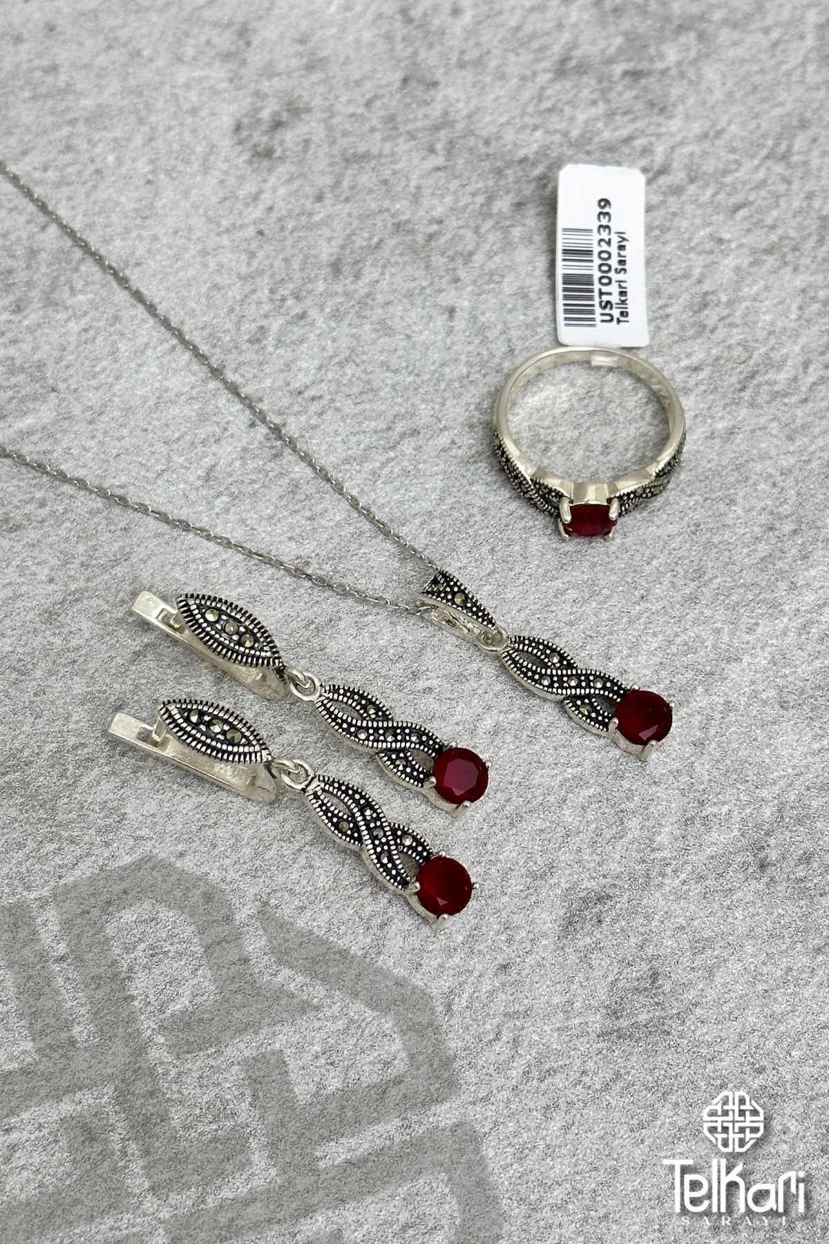 Kök Yakut Taşlı Markazit Üçlü Set