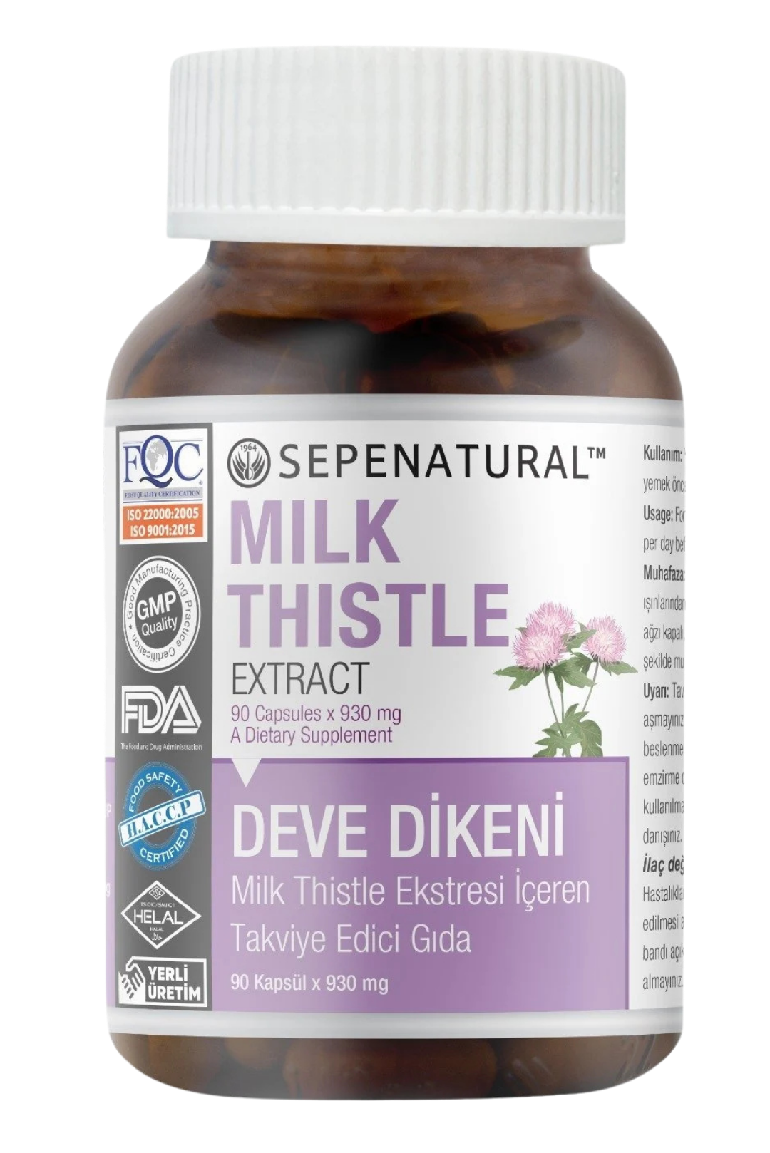 Milk Thistle Seed Extract 90 Kapsül 930 mg Devedikeni Ekstrakt Silmarin ≥ % 80