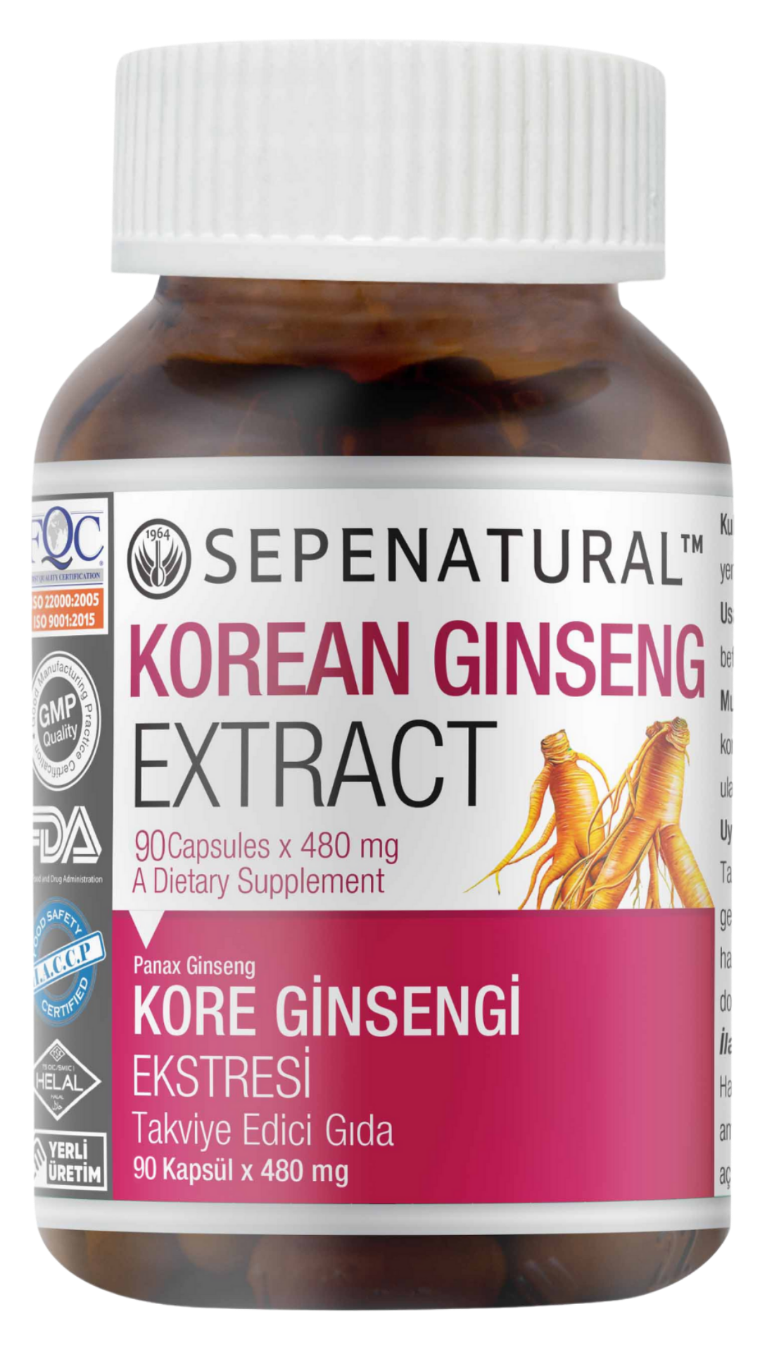 Panax Ginseng Ekstrakt 90 Kapsül 450 mg Ginseng Ekstresi Extract