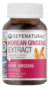 SEPE NATURAL Korean Ginseng Kore Ginseng Kök Ekstresi 90 Kapsül x 480 mg Kırmızı Ginseng, Panax