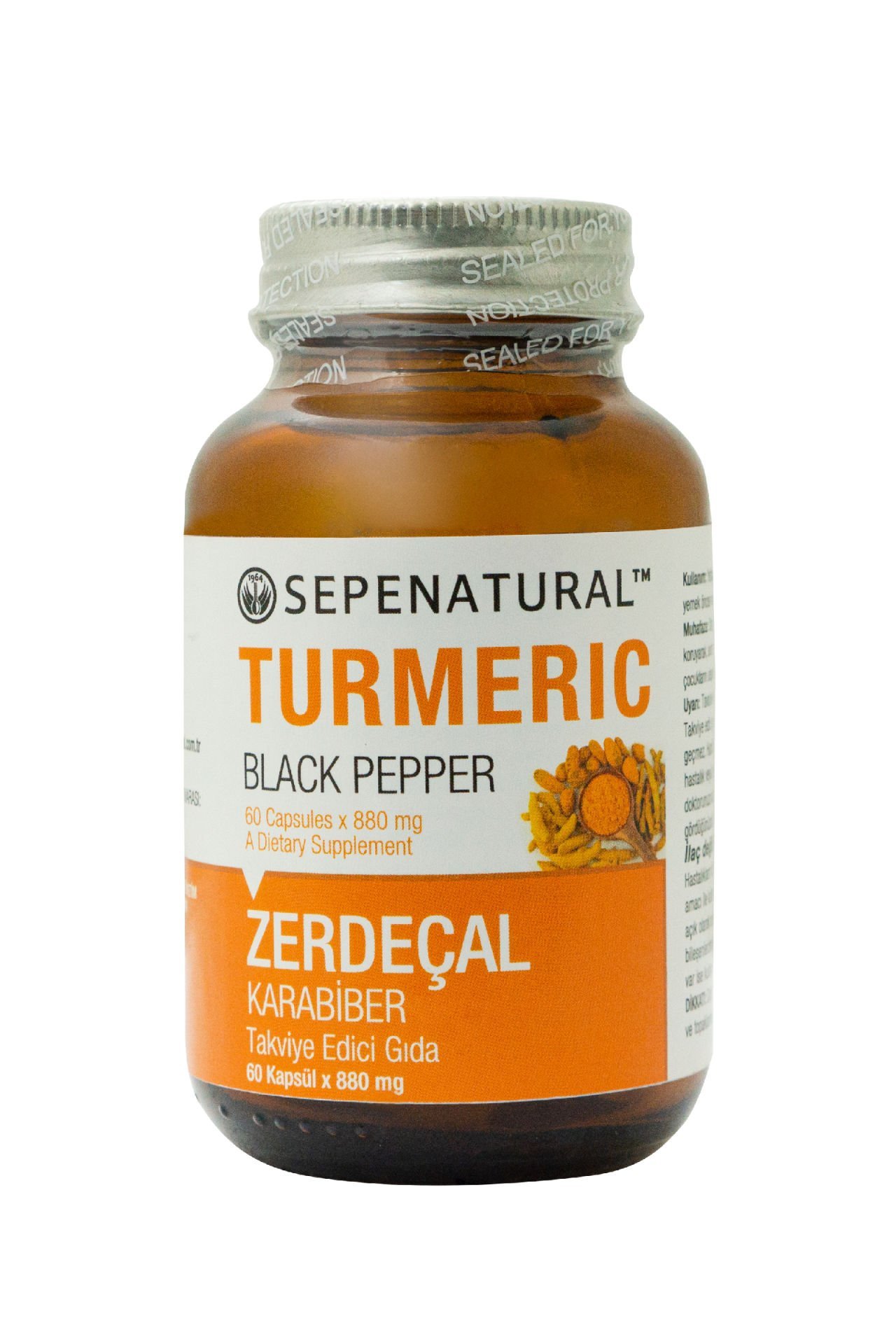 SEPE NATURAL Turmeric Blackpepper Zerdeçal Karabiber Full Potency 60 Kapsül x 880 mg Kurkumin Curcumin