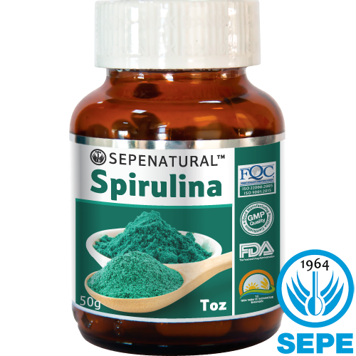 SEPE NATURAL Spirulina Toz 50 gr Yosun, Mavi Yeşil Alg, Bitkisel Protein, Vegan, Cam Şişe