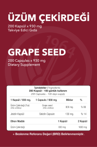 Üzüm Çekirdeği 200 Kapsül 930 mg Grape Seed