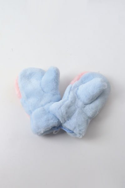 Tavşan Kulaklı Polar Kız Çocuk Parmaksız Kar Eldiven - Mavi