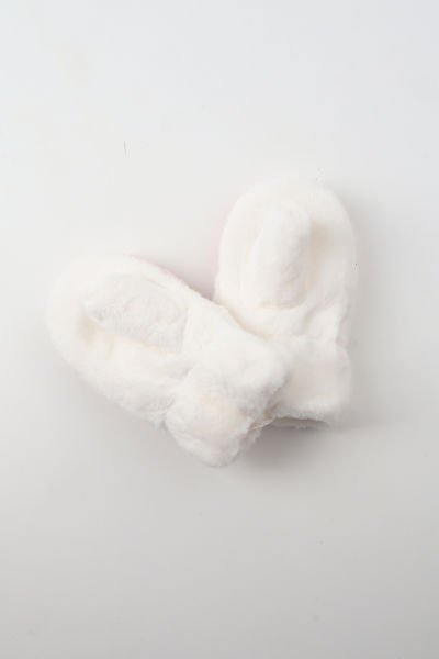 Tavşan Kulaklı Polar Kız Çocuk Parmaksız Kar Eldiven - Beyaz