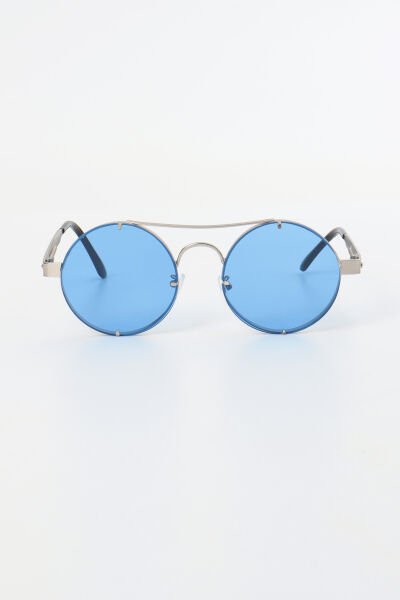 Yuvarlak Retro Yaylı Tasarım Güneş Gözlüğü - Mavi Cam