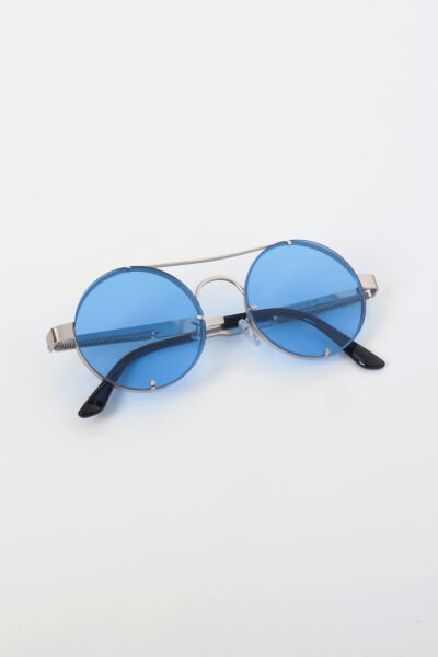 Yuvarlak Retro Yaylı Tasarım Güneş Gözlüğü - Mavi Cam