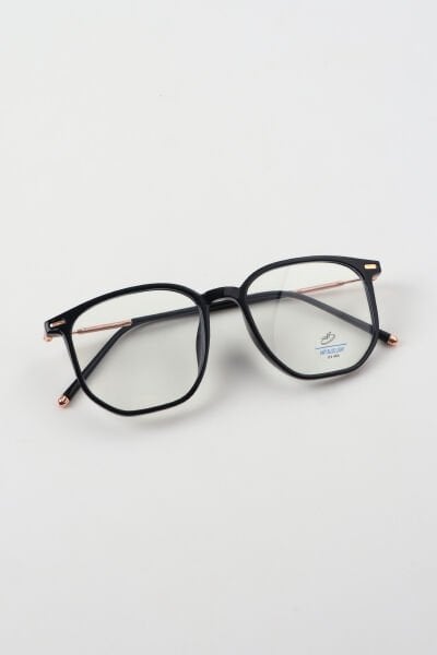 Laura Altıgen Mavi Işık Filtreli Koruyucu Gözlük - Siyah Çerçeve Blue block Cam