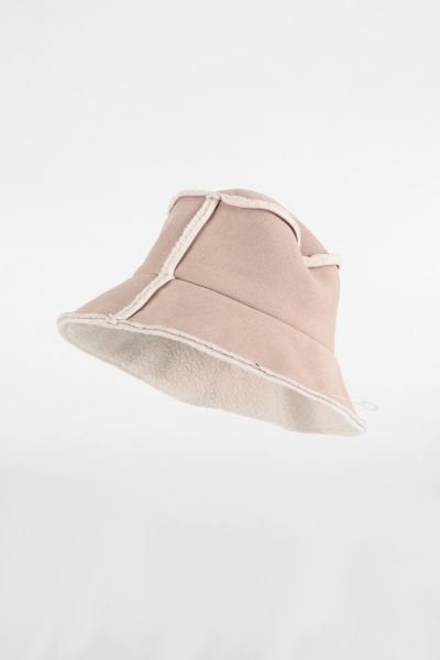 Peluş Detaylı Bucket Yuvarlak Şapka - Bej
